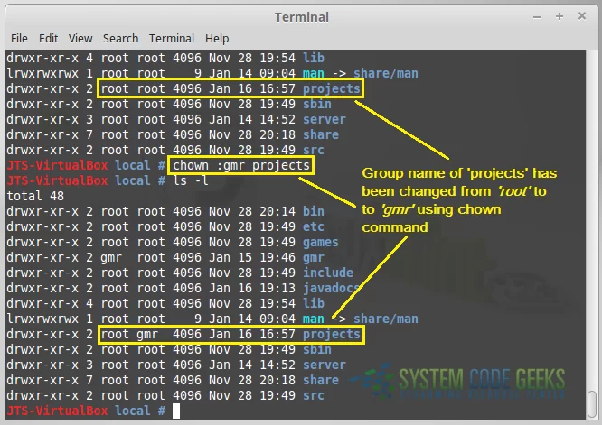 Linux chown Example: Change group name