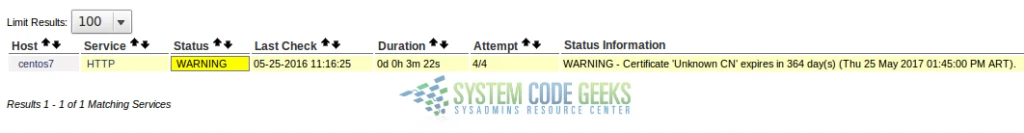 Figure 3: A warning message is issued when the certificate validity is not within the specified limit