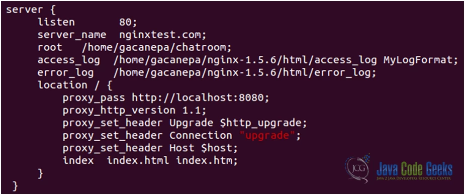 Figure 7: Nginx Websockets proxying guide: The main configuration file, nginx.conf