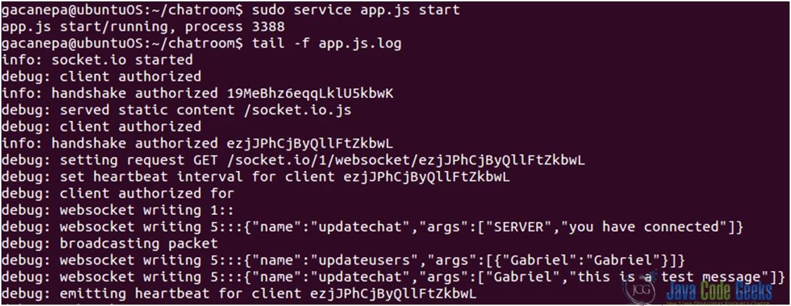 Figure 9a:Nginx Websockets proxying guide: Our web application is started